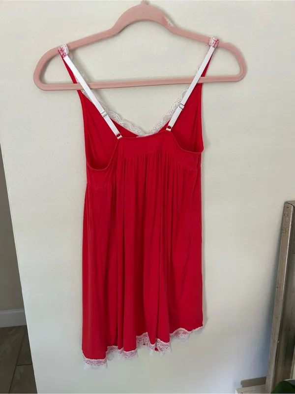 Dolls Kill Avid love ❤️ red white lace trim babydoll nighty mini slip dress S - Image 7