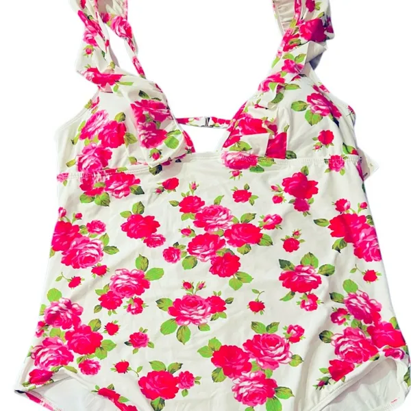 Betsey Johnson One Piece Ruffle Floral Swimsuit Padded Love Always Size XL NWT - Image 5