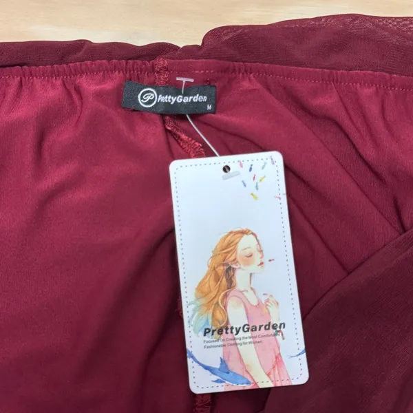 NWT Pretty Garden Burgundy Mesh Ruched Off Shoulder Bodycon Midi‎ Dress Wine Med - Image 8