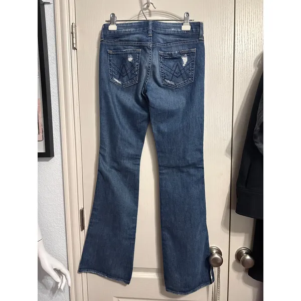 7 For All Mankind A Pocket Distressed Flare Jeans Destroyed Y2K Indie Sleaze - Image 3