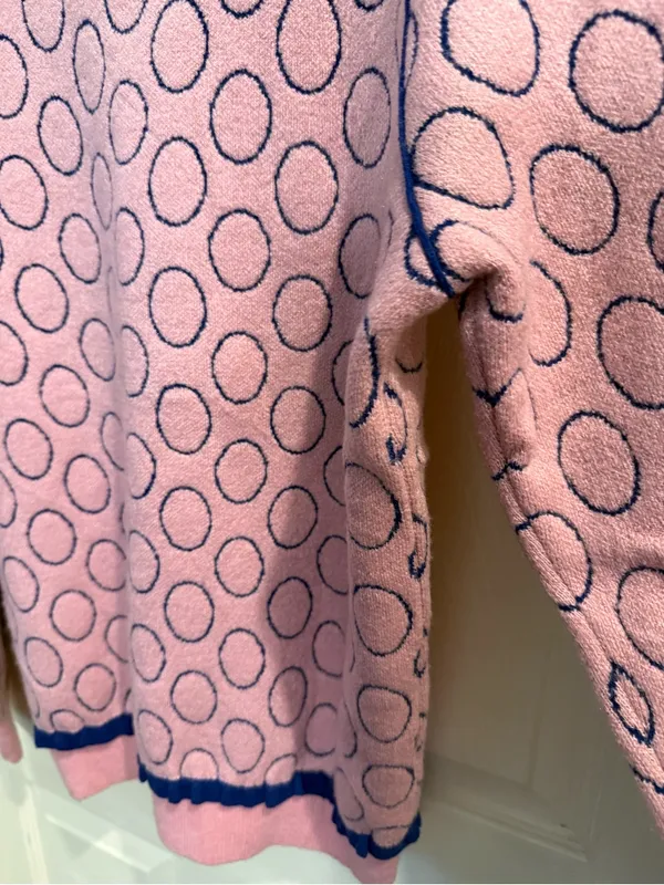 Pink Crewneck Sweater with Navy Polka Detail - Image 15