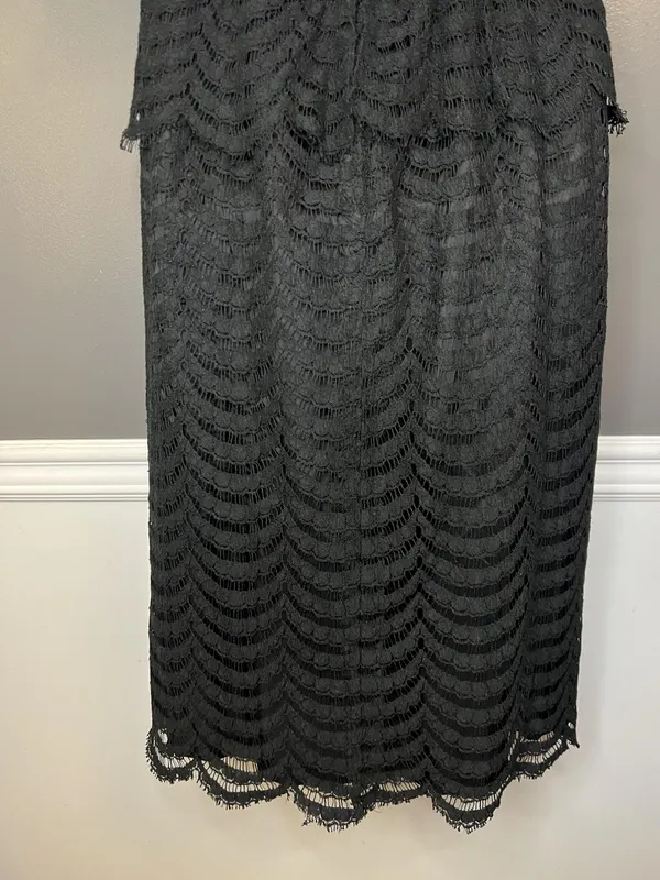 Vintage Kappi Dress Womens Small Black Lace Peplum Midi Cocktail Made USA 80s - Image 10