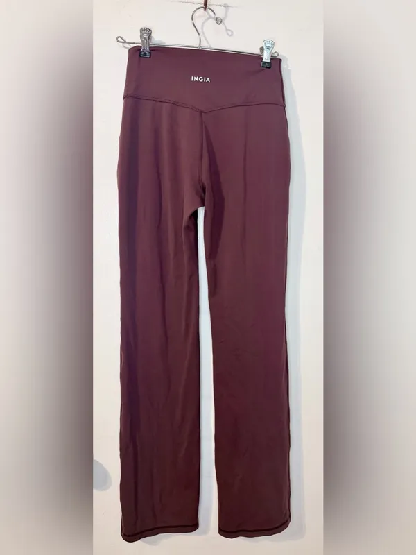 INGIA High Waist Flare Yoga Pants Plum Brown Sweetheart Seam 31” Inseam XS - Image 7