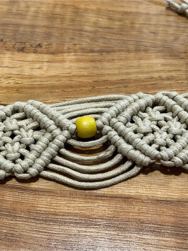 NWT Macrame Boho Woven Rattan Straw Rope Braid Waist Belt Khaki Tan - Image 12
