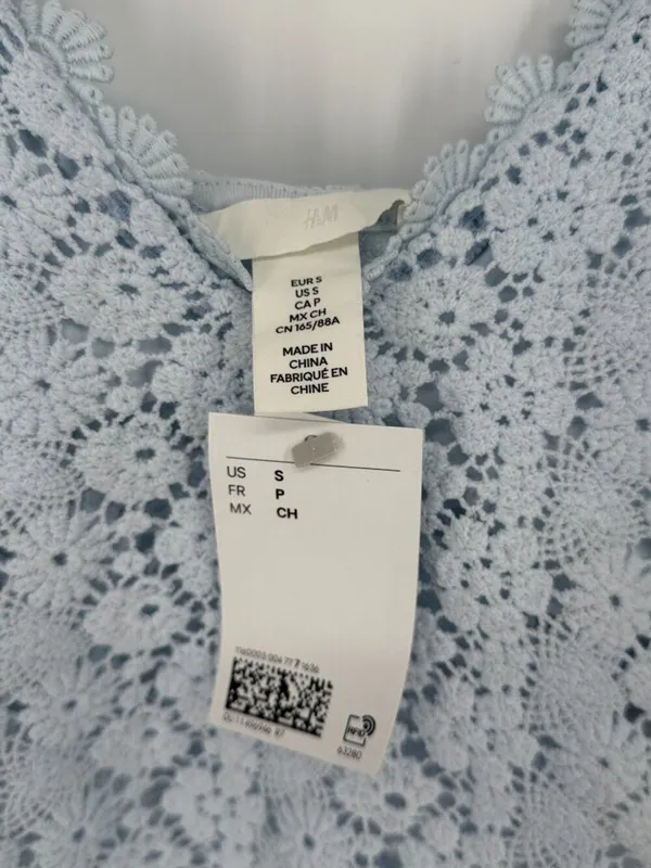 H&M Baby Blue Floral Lace Crochet Crop Cami‎ Top Women's S - Image 4