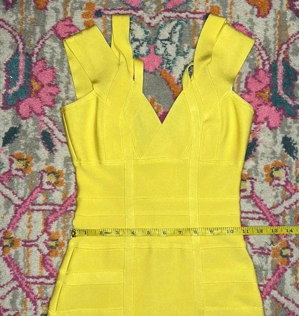 House Of CB London Neon Yellow Bodycon Bandage Cocktail Dress Size XS - Image 11