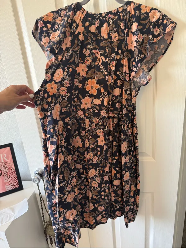 Old Navy Floral Flutter Sleeve Tiered Midi Dress Navy Peach Size XL - Image 11