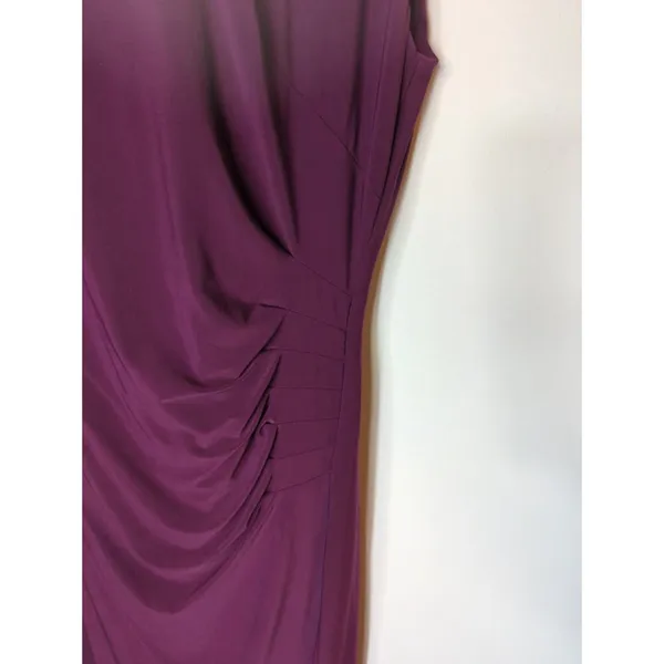 Lauren‎ Ralph Lauren Purple Ruched Jeweled Neck Midi Sheath Dress Size 12 - Image 4