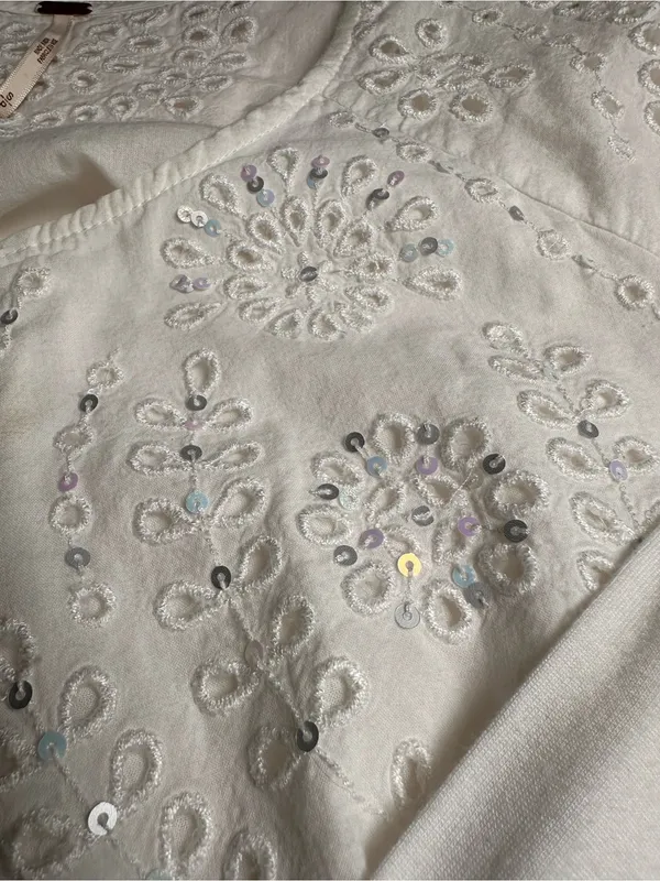 Free People White Eyelet Embroidered Peplum Tunic Blouse Size S Boho - Image 6