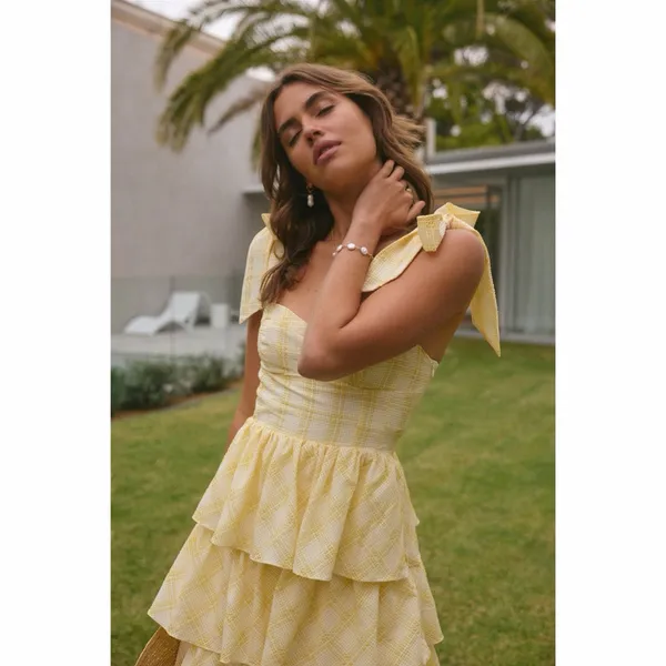 Sofie the Label Dalia Yellow Gingham Tiered Maxi Dress - Image 3