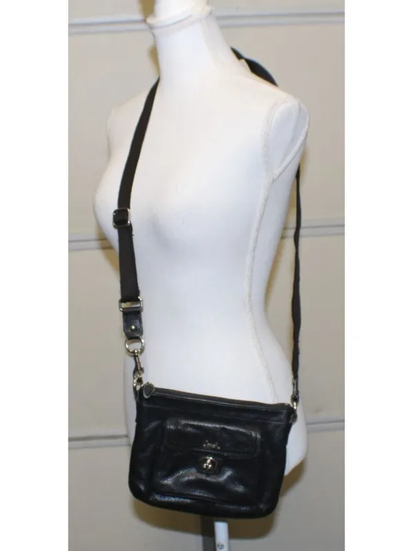 Coach Penelope Black Pebbled Leather Turnlock Crossbody Bag – Classic Flap Style - Image 11