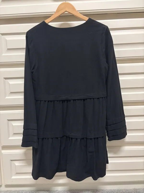 Black Tiered V-Neck Mini Dress - Image 2