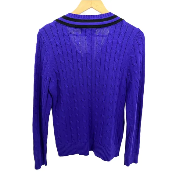 Lauren Ralph Lauren Purple Cable Knit Tennis Sweater V-Neck Preppy Varsity L NWT - Image 5