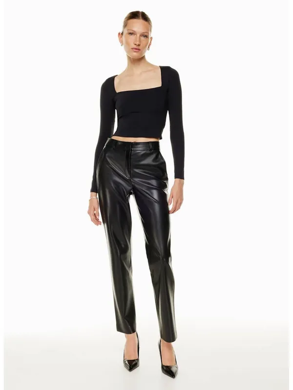 Aritzia Babaton Contour Long Sleeve Square Neck Crop Top Black XS Stretch - Image 2