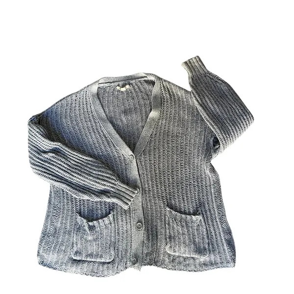 American Eagle Chunky Knit Cardigan Blue Gray Button Front Sweater Women’s - Image 4