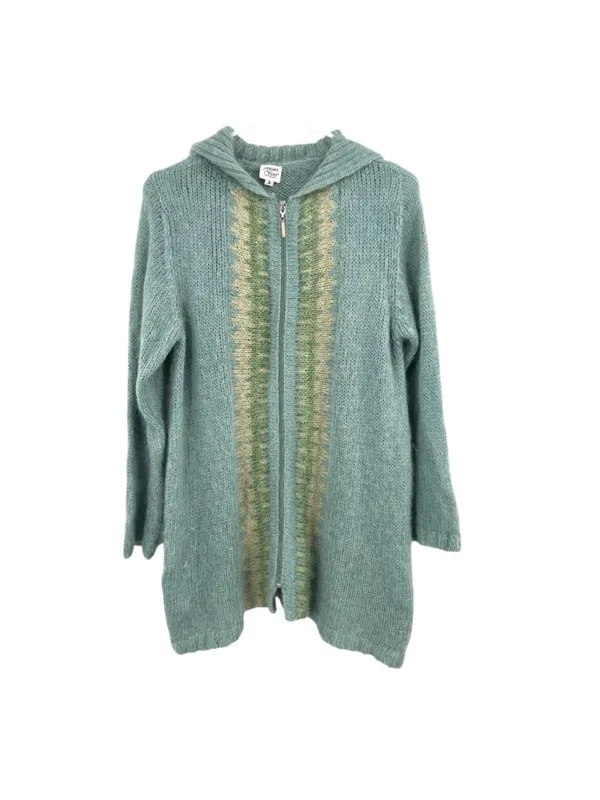 Margaret OLeary Cardigan Sweater Kid Mohair Blend Zip Front Blue Green Size 2 - Image 14