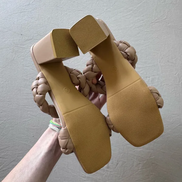 Braided Strap Heeled Sandals Tan Size 6 - Image 5