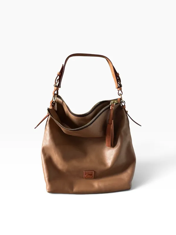 Dooney & Bourke smooth leather large hobo handbag mustard brown leather large - Image 2