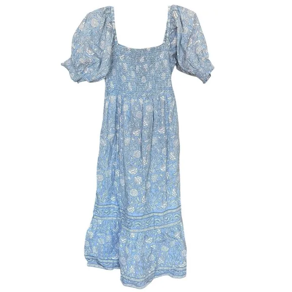 Roller Rabbit 100% Cotton Blue White Floral Maxi Dress Size Medium - Image 2