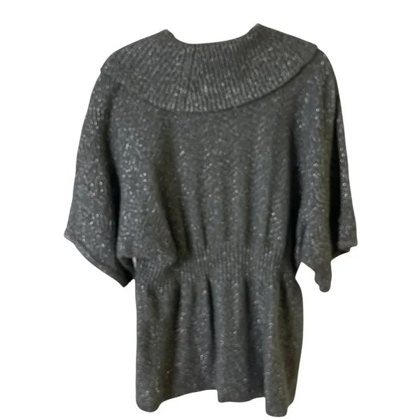 Gauge & Cable XL Gray Metallic Knit Sweater Tunic Cowl Neckline Wide Sleeves - Image 7