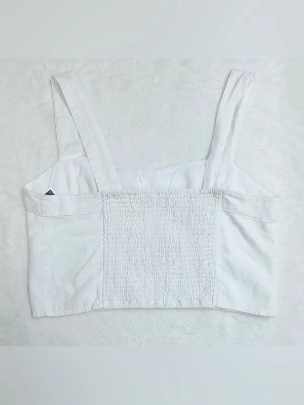 NWT Abercrombie & Fitch Square Neck Linen Crop Top – White – XL - Image 6