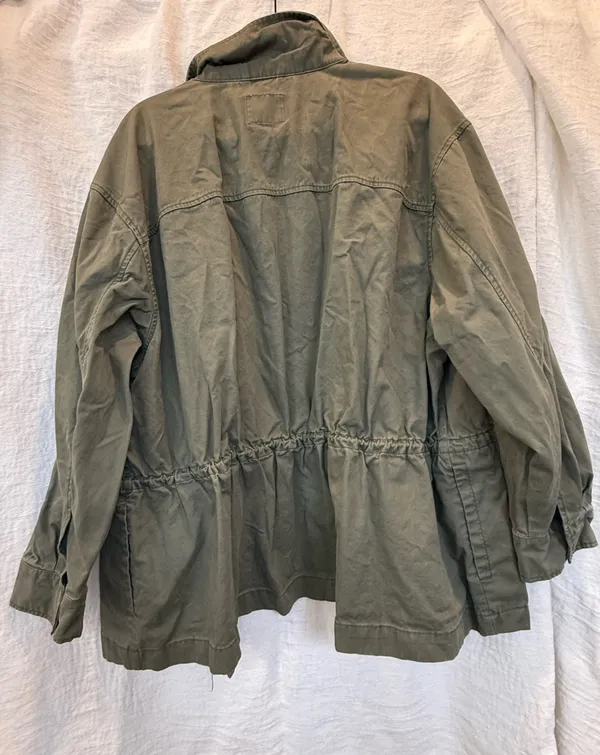 Old Navy Green Cargo Jacket Utility Full-Zipper Cinch Waist Olive Cotton XXL - Image 2