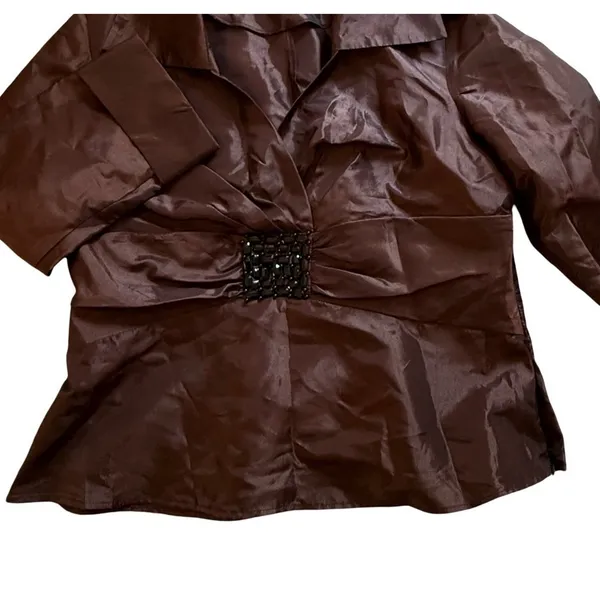 Larry Levine Top Womens Size XL Brown Beaded Waist Peplum Vintage Deadstock 90s - Image 9