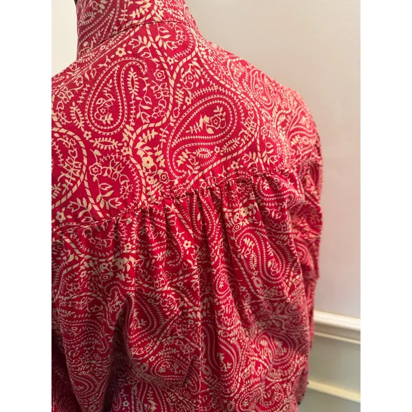 Scully Western Tomato Red & Cream Paisley Floral Button Down Blouse Top Collar - Image 6