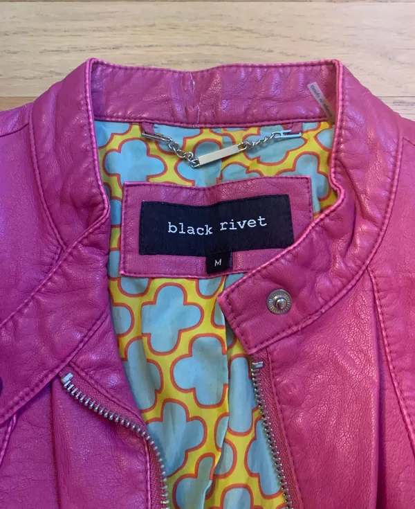 Black Rivet Faux Leather Pink Jacket - Image 4