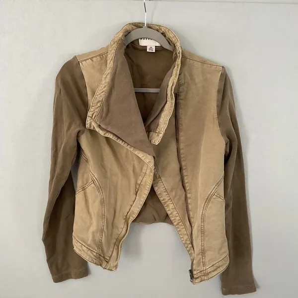 Marrakech Women Moto Jacket Tan Brown Mixed Media Asymmetrical Zip Size Medium - Image 3