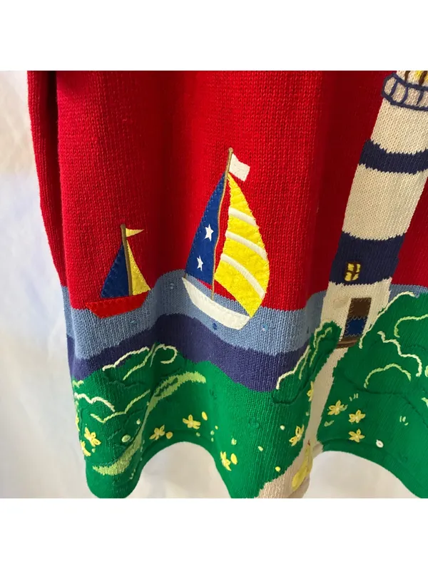 Vintage The Quacker Factory Womans Red Knit Nautical Short Sleeve Sweater Sz XL - Image 3