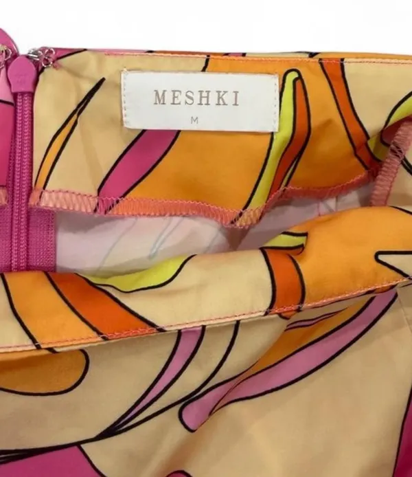 Meshki Frankie Two Tone Skirt Pink & Yellow Swirl Psychedelic Print Medium - Image 8