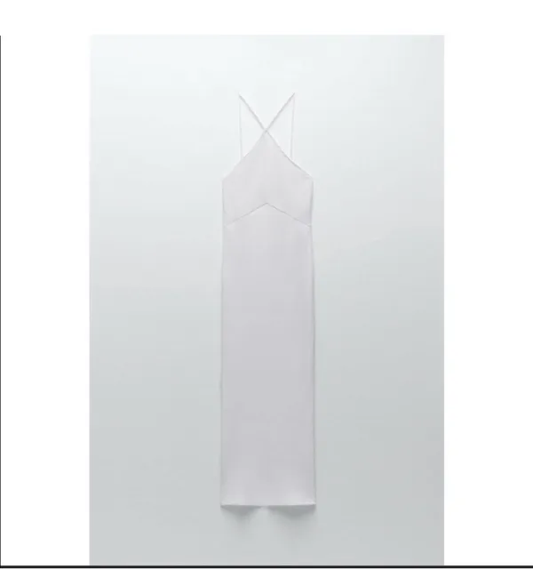 Zara Halter Ribbed MIDI Dress White - Image 3