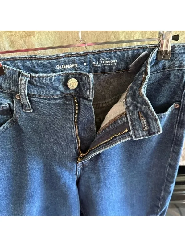 Old Navy Dark Blue High-Rise Straight Jeans Size 8 - Image 4