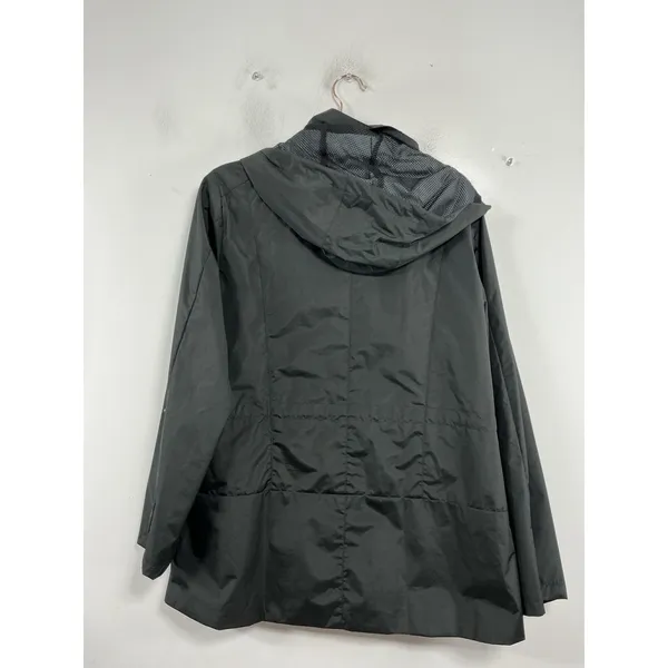 Womans Excellent Condition Hooded Windbreaker Large Black Lined Full Zip - Image 2