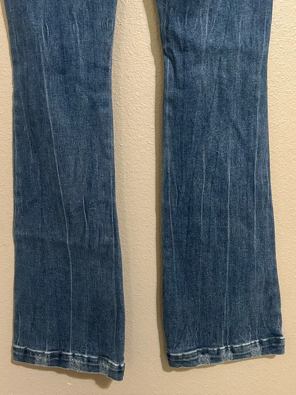 Kancan Low Rise Distressed Medium Wash Flare Denim Jeans Women’s Size 9 28 - Image 8