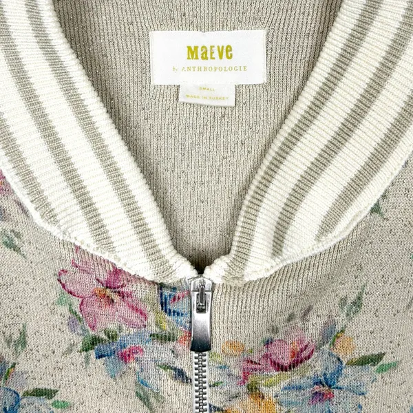Anthropologie Maeve Lurex Floral Print Metallic Knit Bomber Jacket Size Small - Image 8