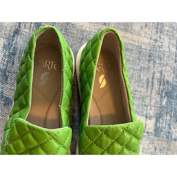Franco Sarto Green Quilted Leather Platform Sneaker Size 6.5 - Image 6