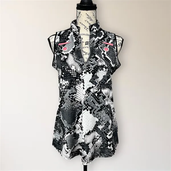 Jamie Sadock Golf Top Womens S Snake Print Sleeveless 1/4 Zip Stretch‎ Black - Image 3