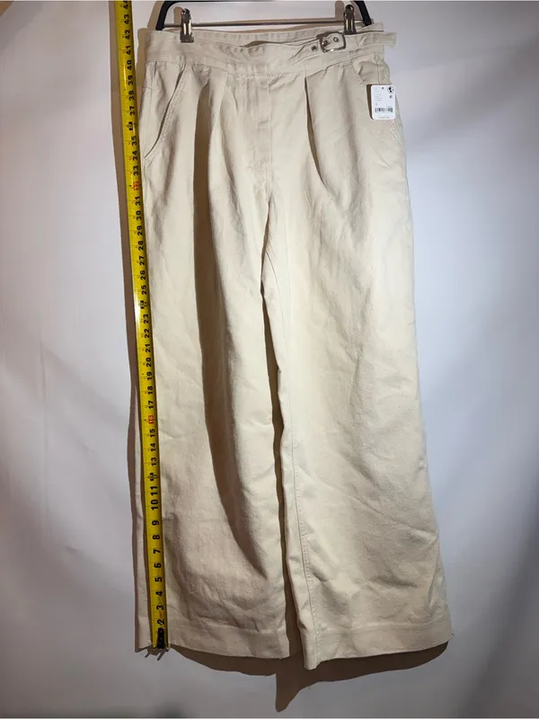 NWT Free People Cream Wide Leg Pleated Buckle Waist Trousers Pants Size 10 - Image 5