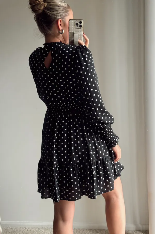 BOUTIQUE POLKA DOT MINI DRESS Black Size M - Image 2