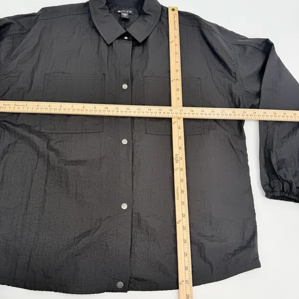 Athleta Shirt Women S Black Lunar Sheen Overshirt Drawstring Snap Gorpcore Nylon - Image 8