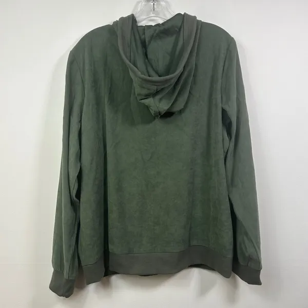 Denim & Co Olive Green Faux Suede Zip Hoodie and Pants Tracksuit Set Large - Image 6