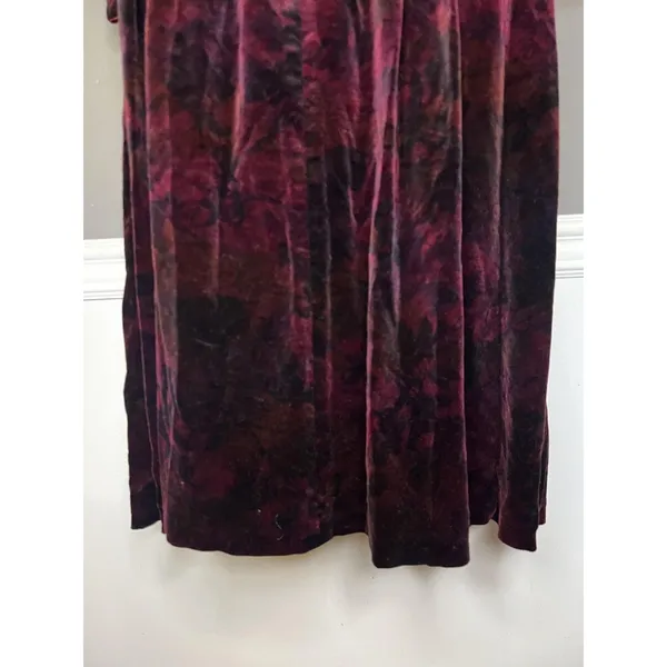 Vintage Origin Dress Womens 12 Red Floral Velvet Mock Neck Puff Sleeve Maxi - Image 10