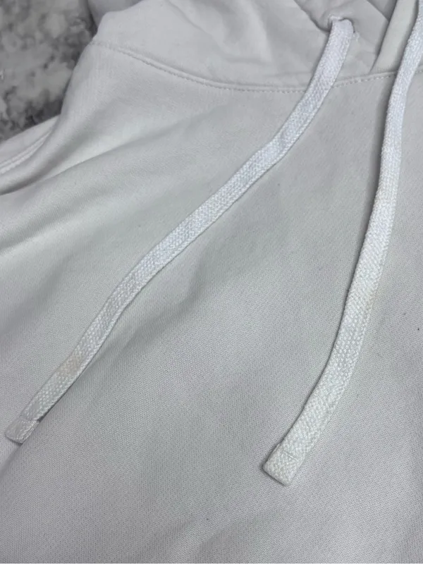 Nike White Crewneck Hoodie pullover sweatshirt Black Swoosh large flaws - Image 7