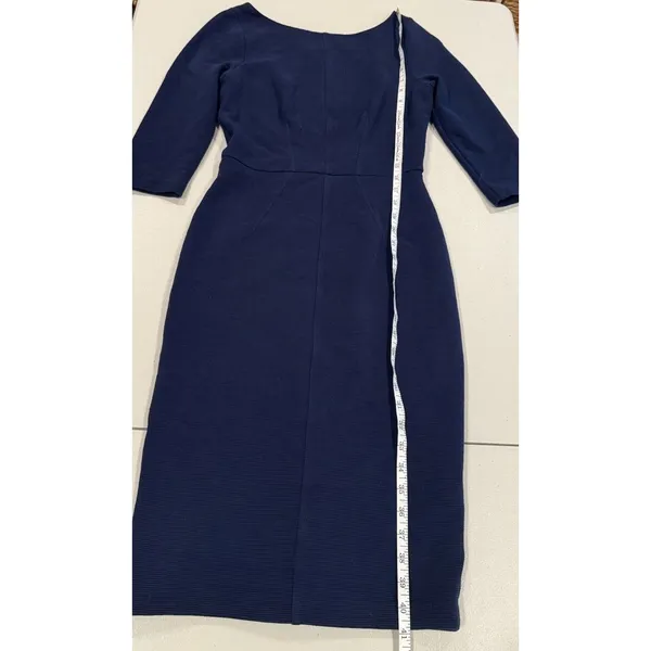 Boden Textured Midi Sheath Dress Womens 6 Navy 3/4 Sleeve Work Career Travel - Image 4