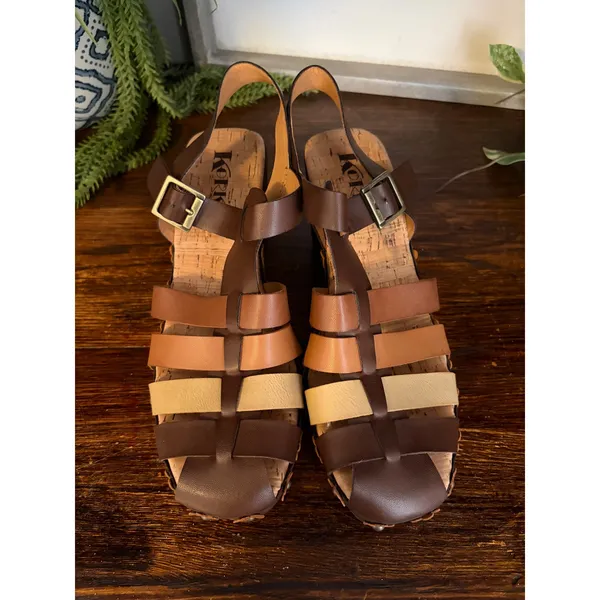Korks Womens 9M Brown Multi Strappy Floral Studded Block Heel Sandals KR0010783 - Image 3