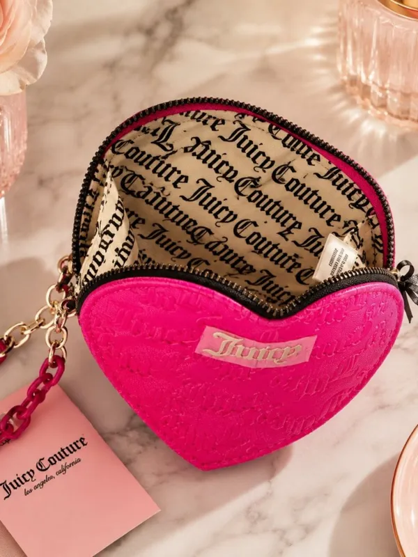 Juicy Couture Can’t Tame Her Pink Heart Embossed Zip Wristlet NWT - Image 4
