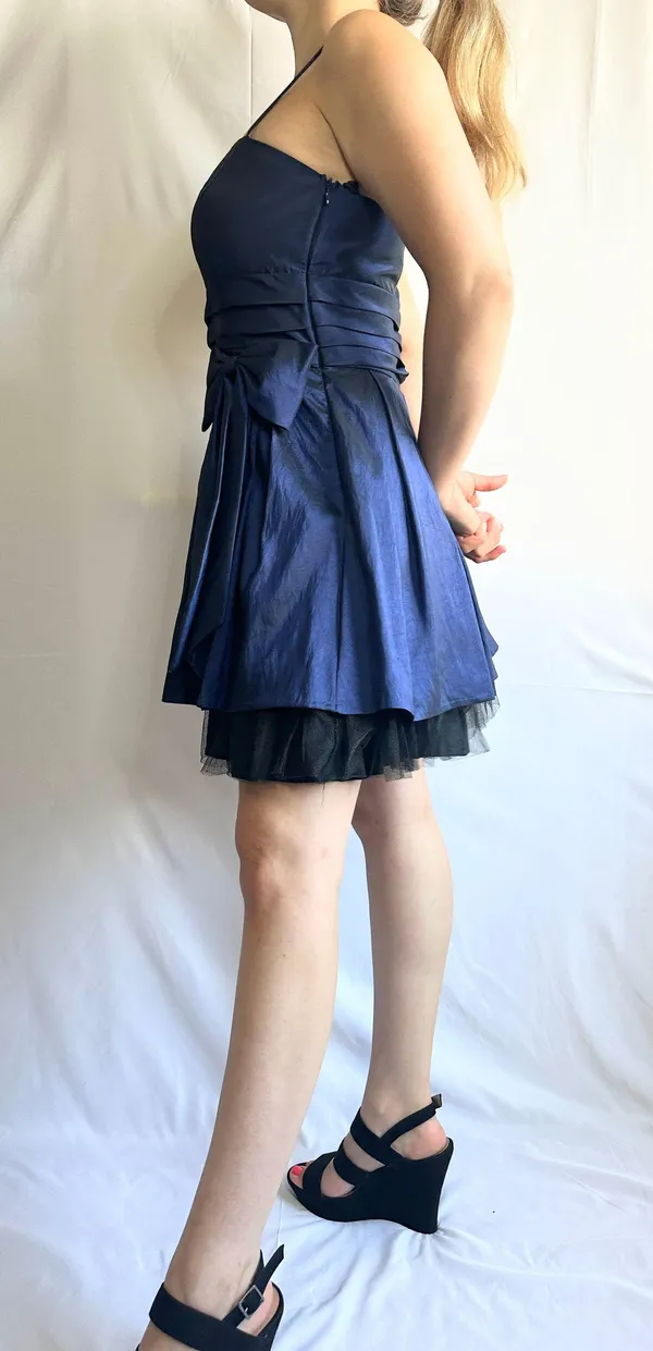 Fiesta Solid Straight Ruched Satin/Mesh Homecoming Dress - Blue/Black - M - Image 3