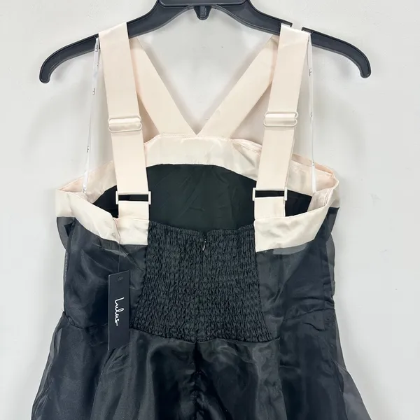 Lulus Black Tiered Organza Midi Dress Ivory Bow Sleeveless Party Cocktail XL NWT - Image 9